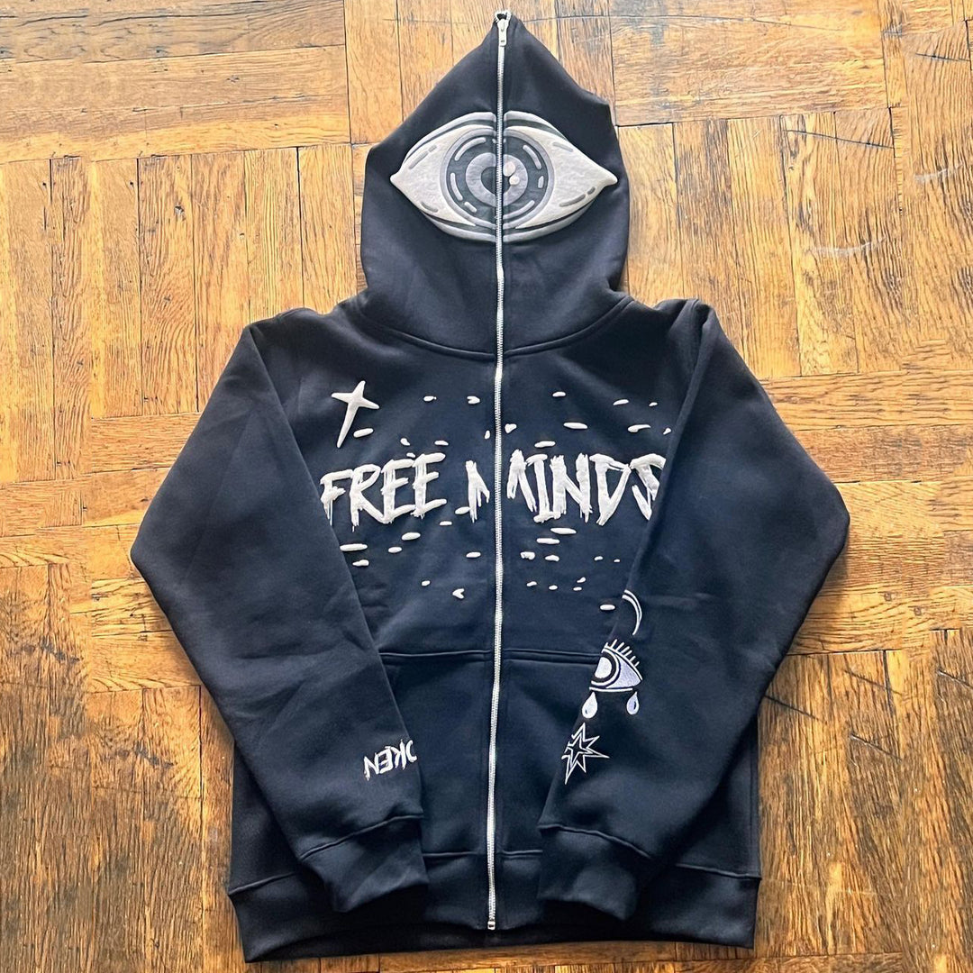 Free Minds Eye Print Long Sleeve Full Zipper Hoodies