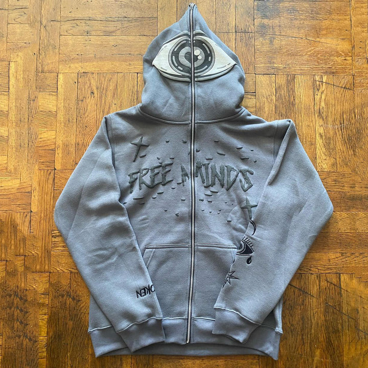 Free Minds Eye Print Long Sleeve Full Zipper Hoodies