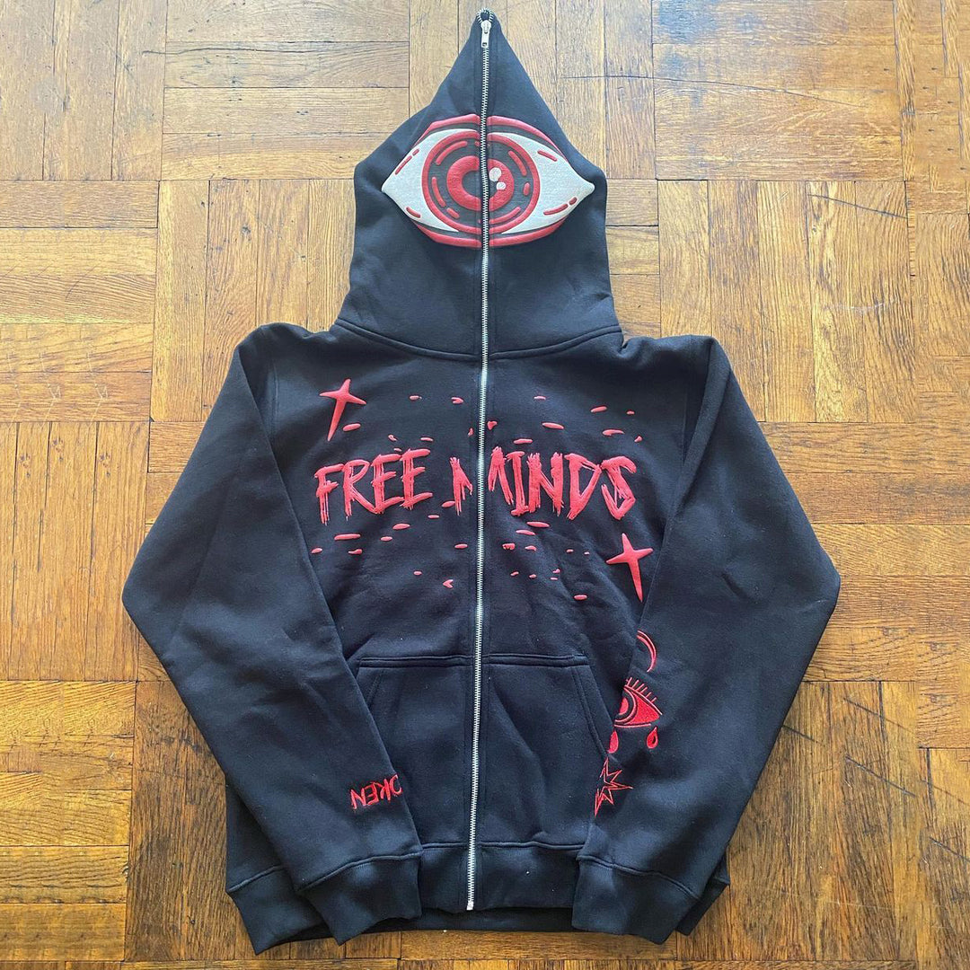 Free Minds Eye Print Long Sleeve Full Zipper Hoodies