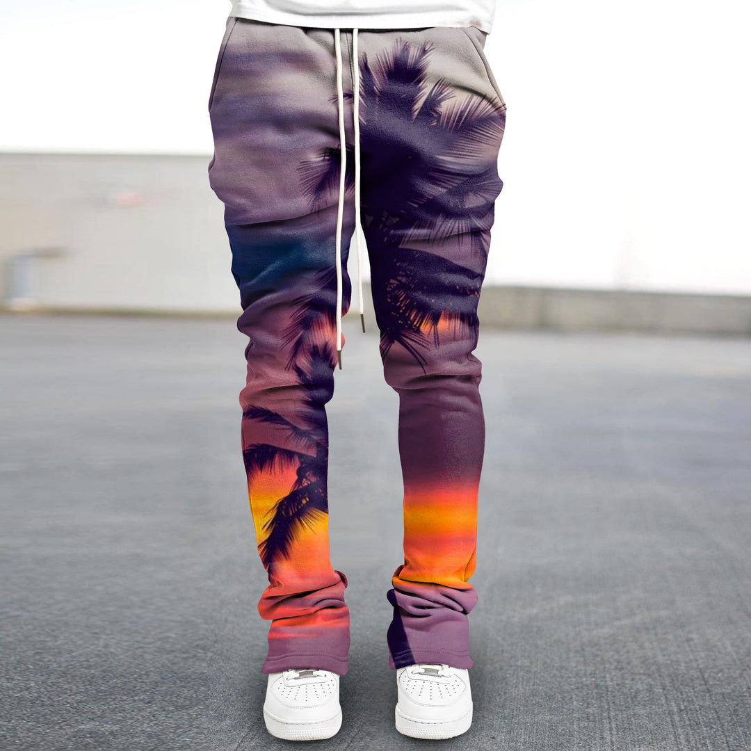 Gradient coconut tree print street trousers