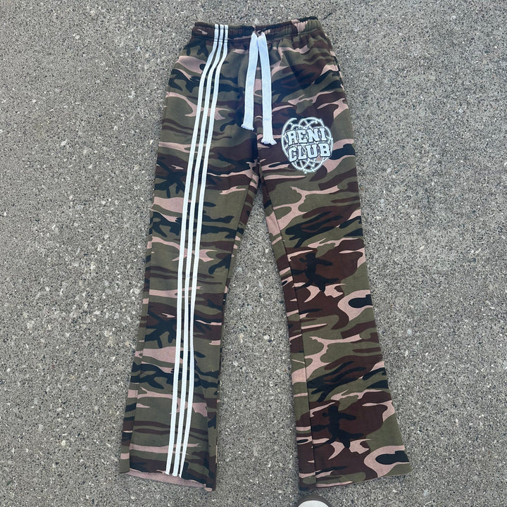 Camouflage Stripe Print Pocket Flared Trousers