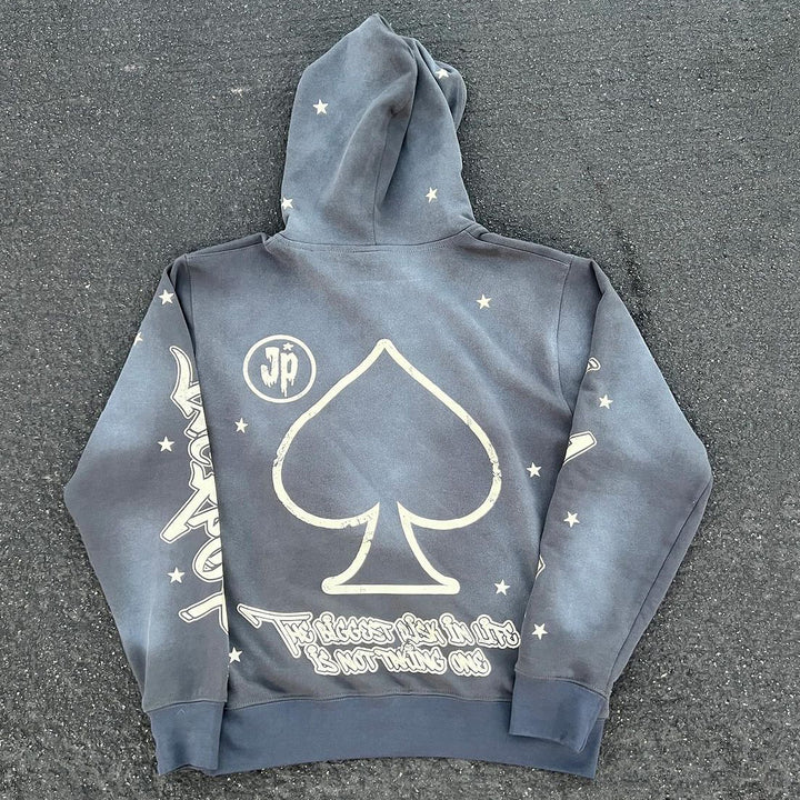 Poker Spades Print Long Sleeve Hoodies