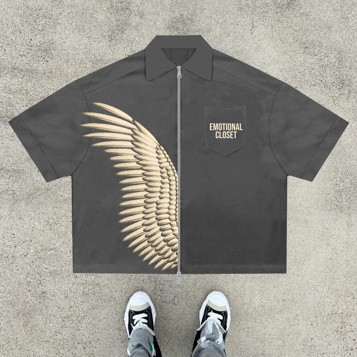 Casual Lapel Zipper Angel Shirt