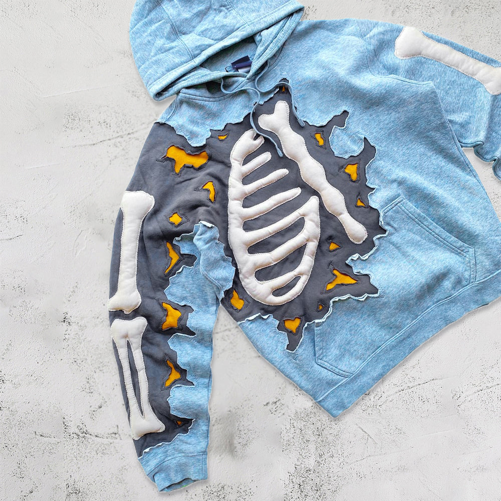 retro hip hop bone pattern hoodie