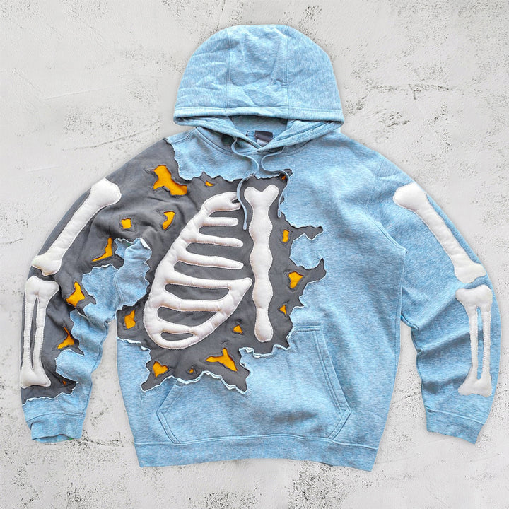 retro hip hop bone pattern hoodie