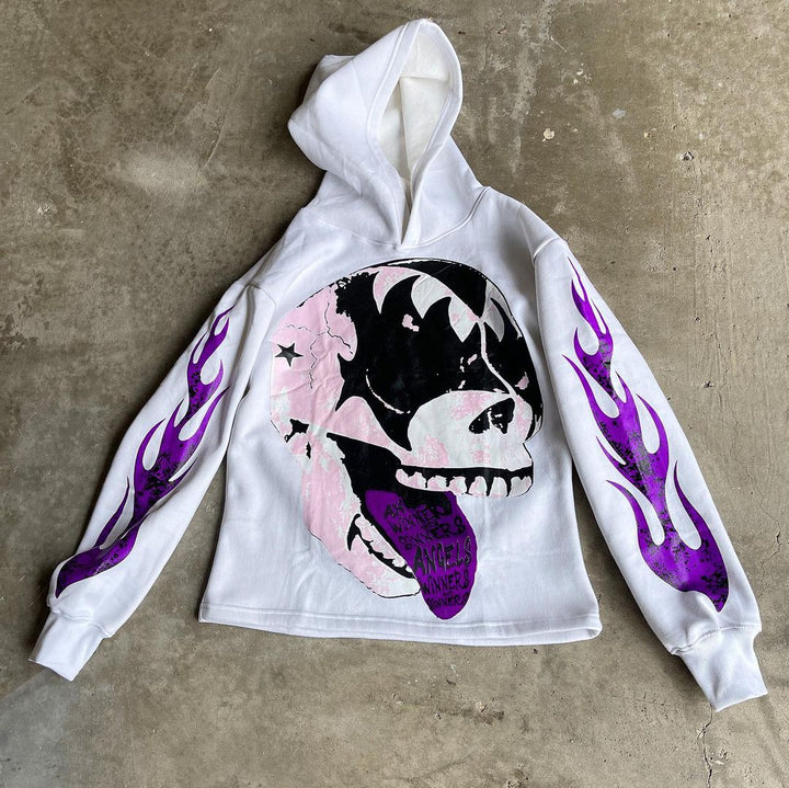 Trendy Skull Print Stylized Oversized Hoodie