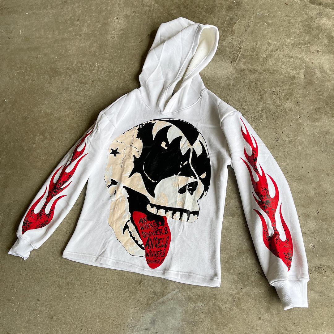 Trendy Skull Print Stylized Oversized Hoodie