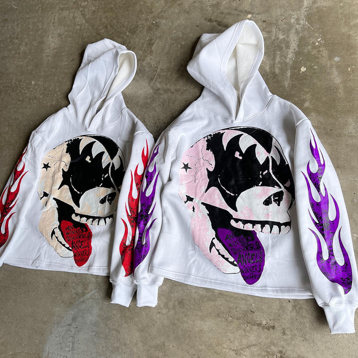 Trendy Skull Print Stylized Oversized Hoodie