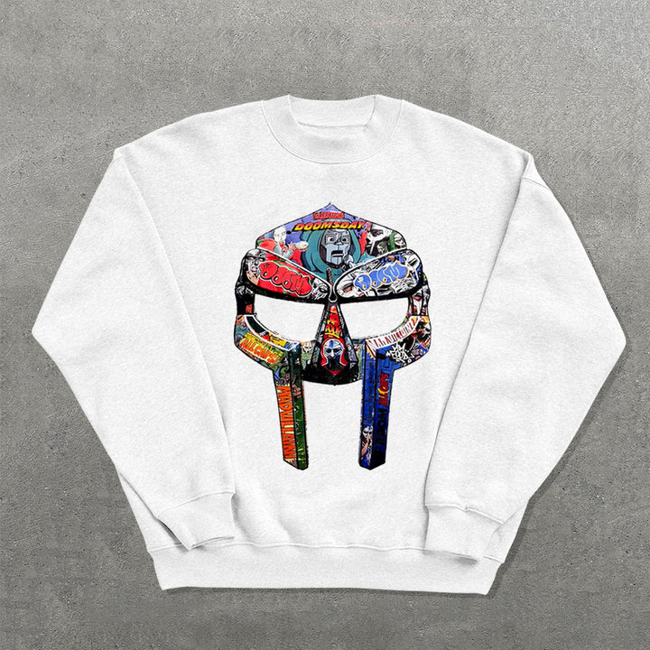 Street Style Mask Printed Crew Neck Sweatshirt