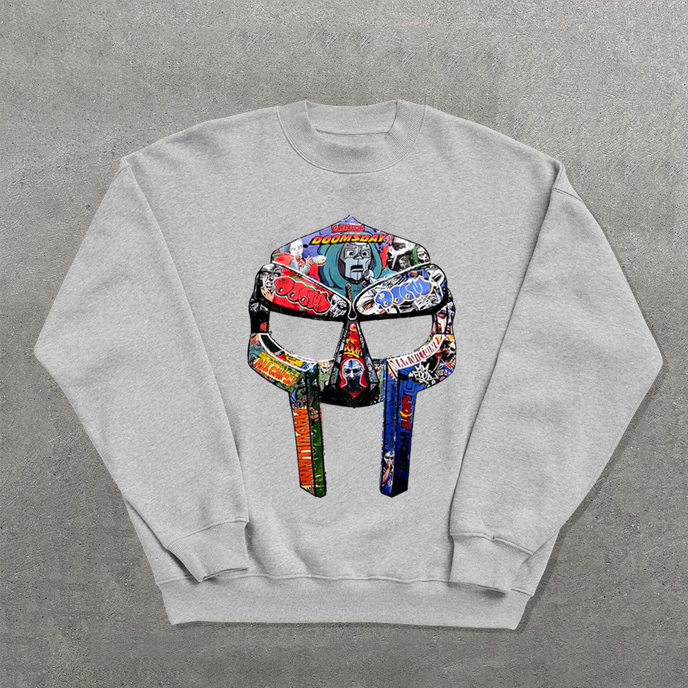 Street Style Mask Printed Crew Neck Sweatshirt