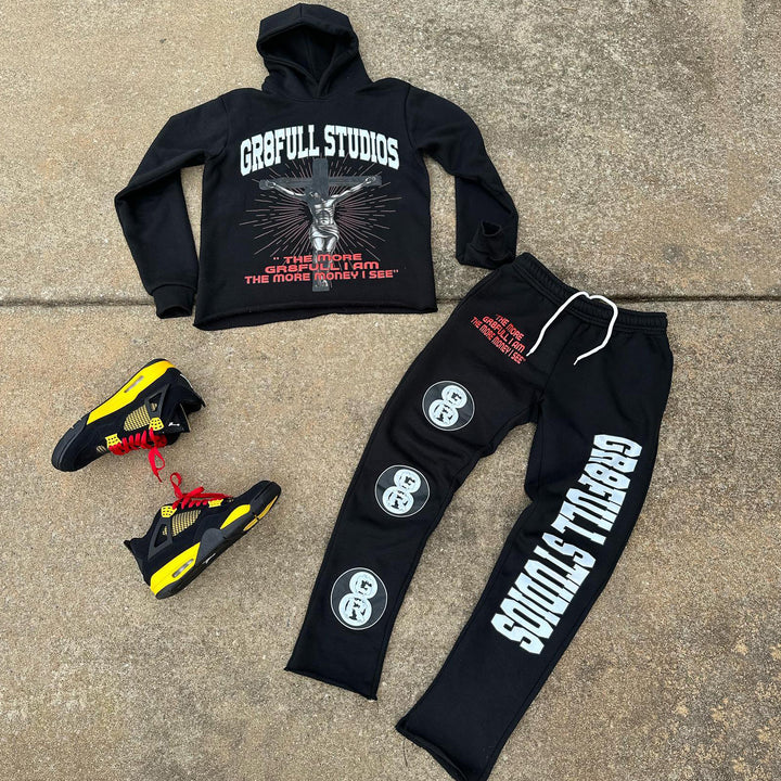 Jesus redemption print hoodie and pants two-piece set