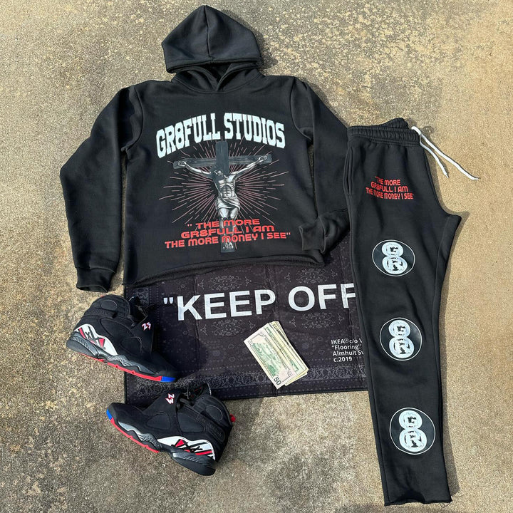 Jesus redemption print hoodie and pants two-piece set