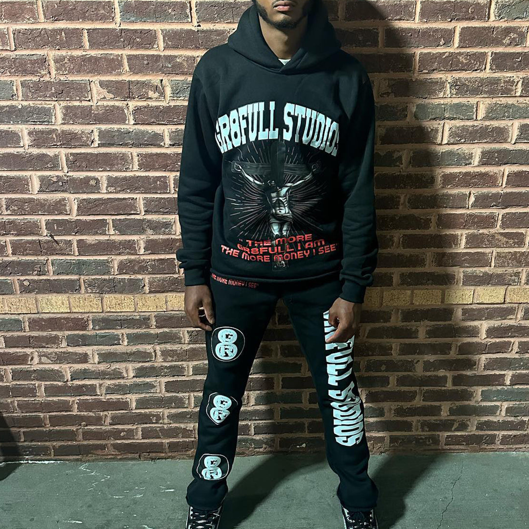 Jesus redemption print hoodie and pants two-piece set