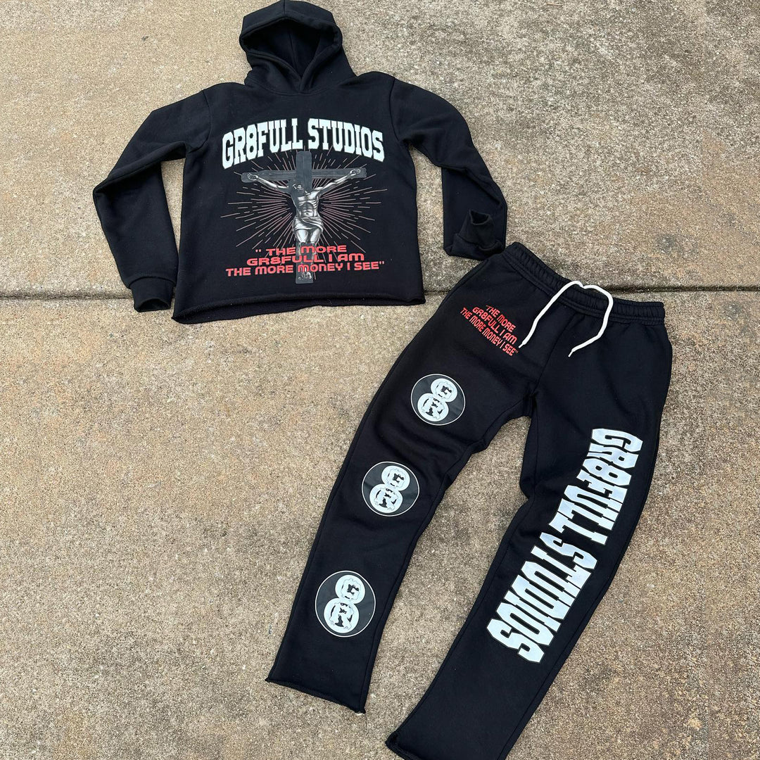 Jesus redemption print hoodie and pants two-piece set