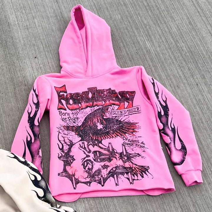 Casual street style retro print hoodie