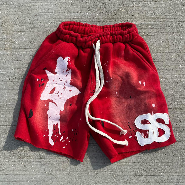 Personalized street ink-splashed print casual shorts