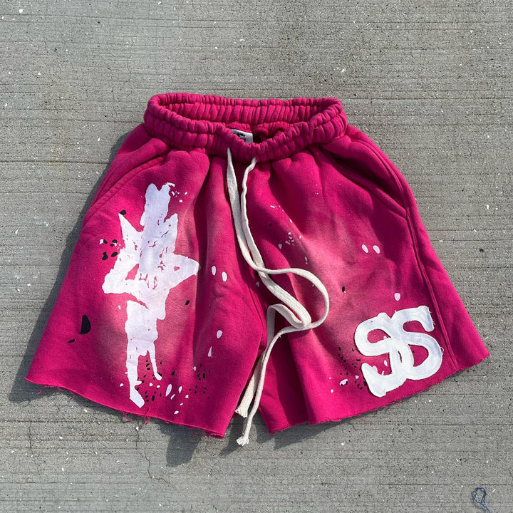 Personalized street ink-splashed print casual shorts