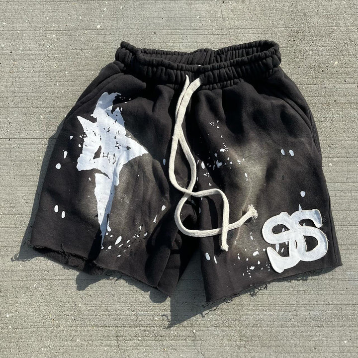 Personalized street ink-splashed print casual shorts