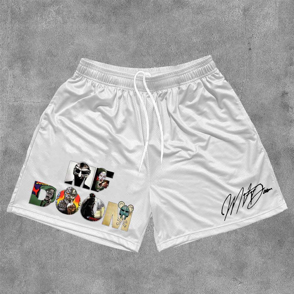 Print Mesh Drawstring Shorts