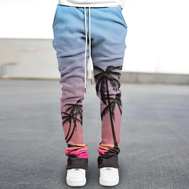 Gradient coconut tree print street trousers