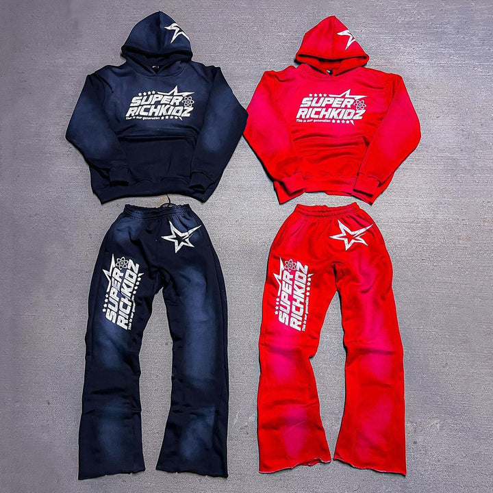 Super Rich Kidz Print Hoodie Sweatpants Two Piece Set