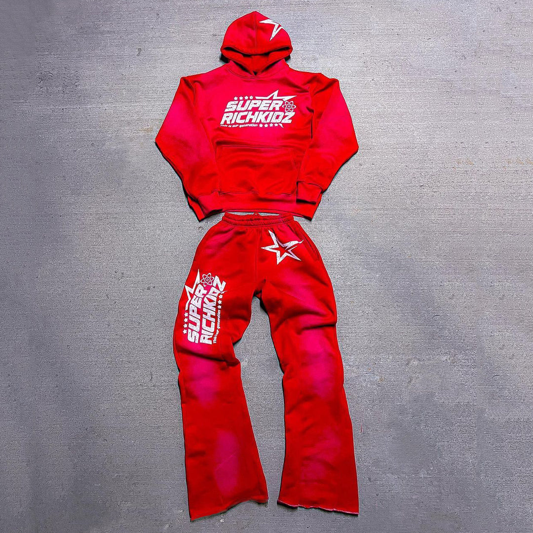 Super Rich Kidz Print Hoodie Sweatpants Two Piece Set