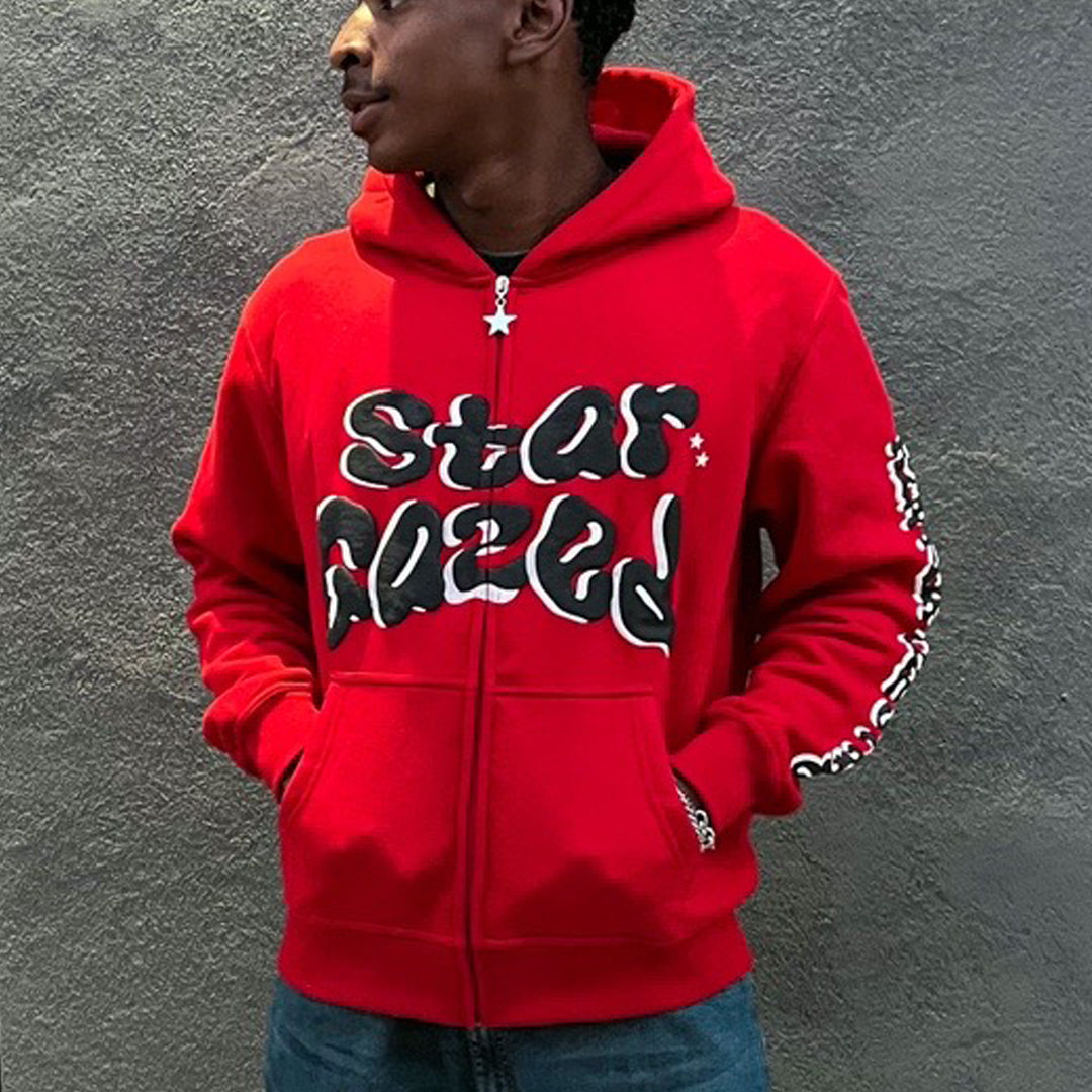 Puff printing zipper street hoodie