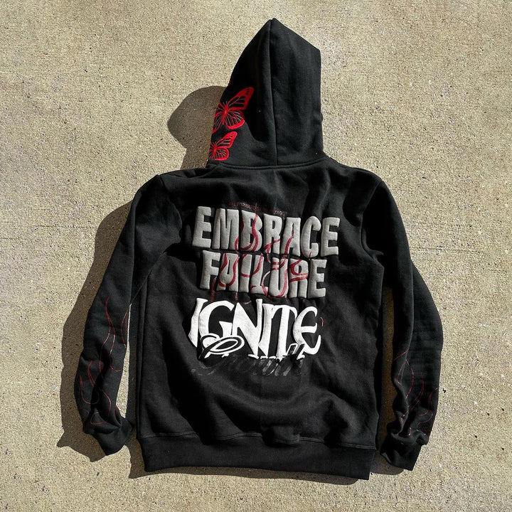 Retro hip hop hat zipper design hoodie