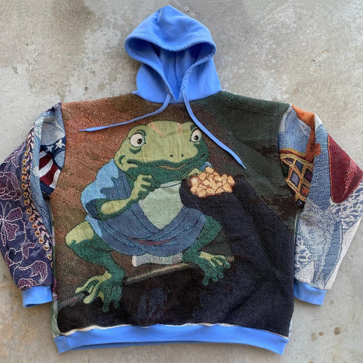 Vanity Frog Print Long Sleeve Tapestry Hoodies