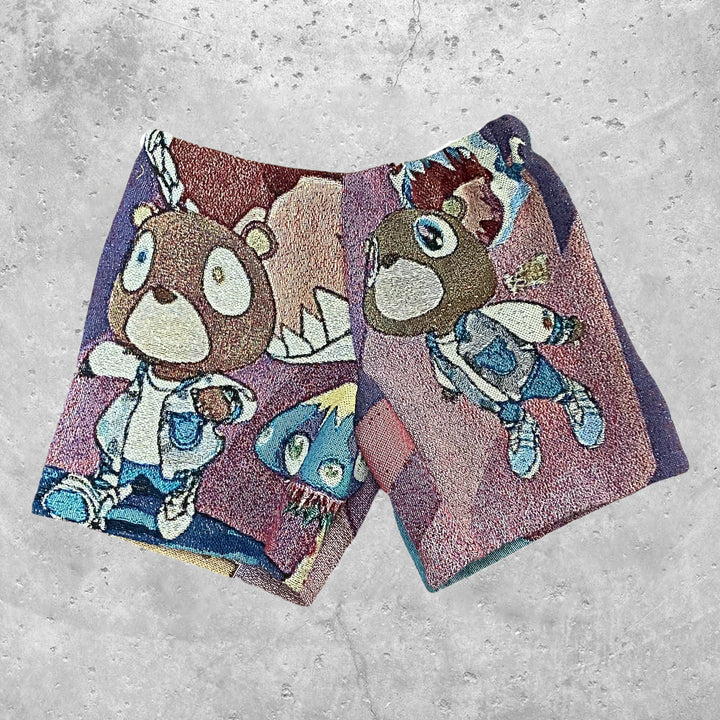 Retro personalized bear pattern tapestry shorts