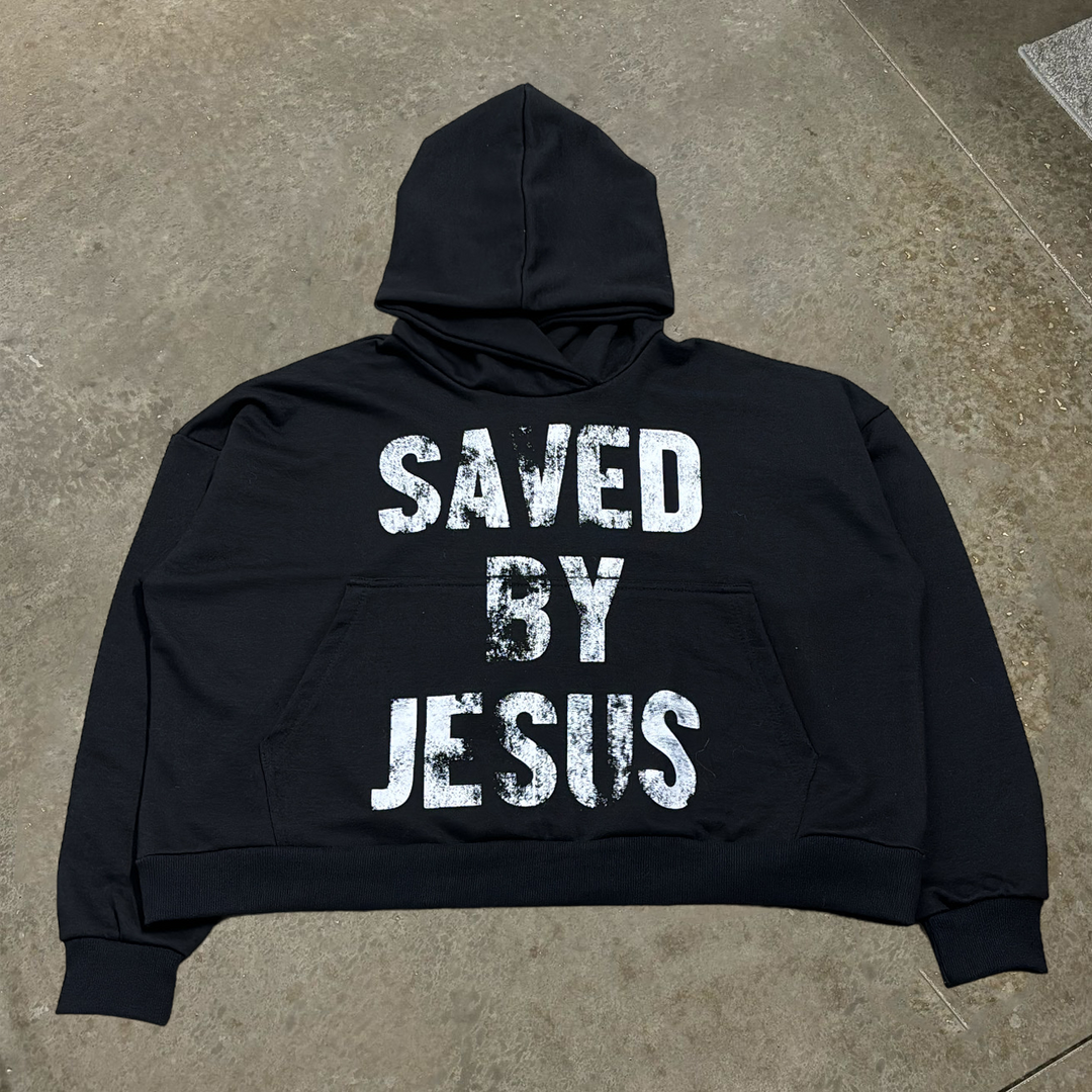 Saved By Jesus Print Long Sleeve Hoodies