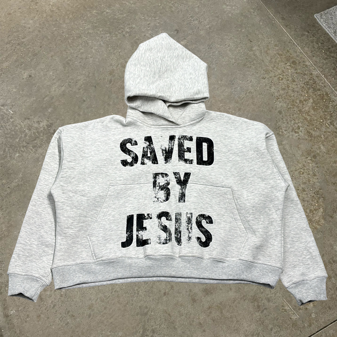 Saved By Jesus Print Long Sleeve Hoodies