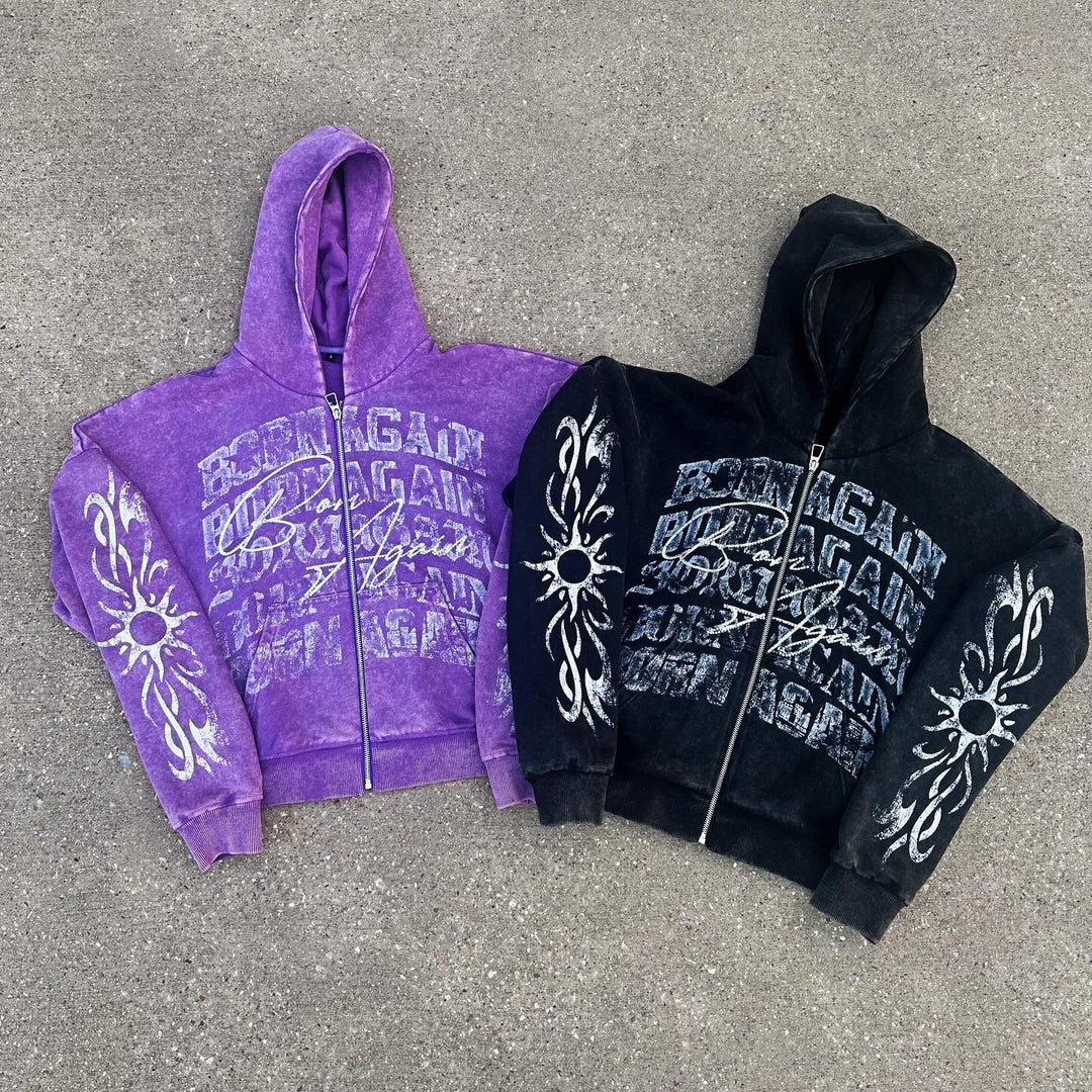 Casual Retro Graffiti Zip-Up Hoodie