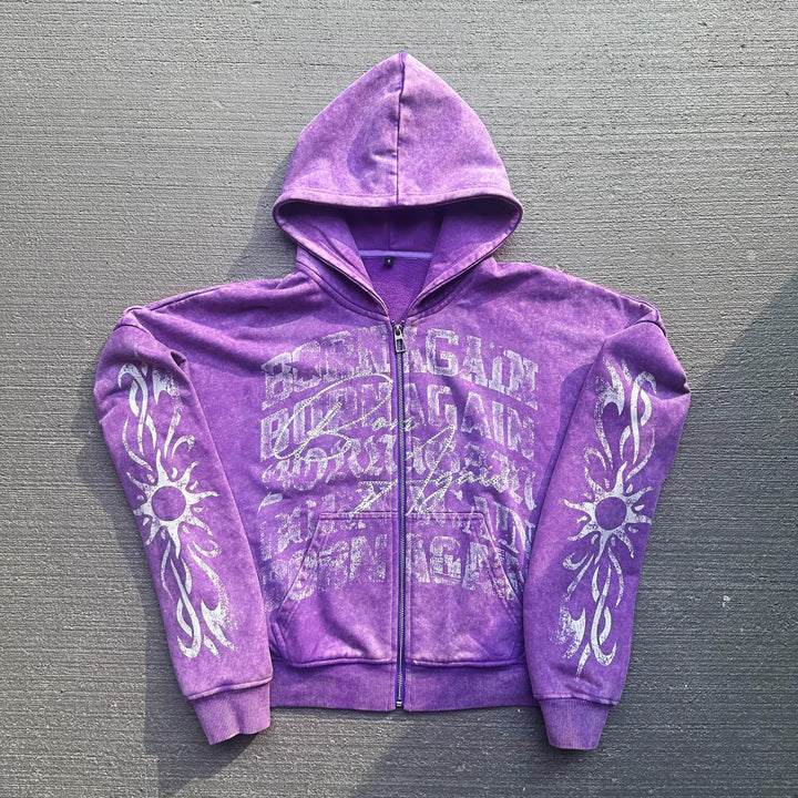 Casual Retro Graffiti Zip-Up Hoodie