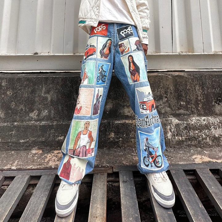 Personalized Characters Mix Print Jeans