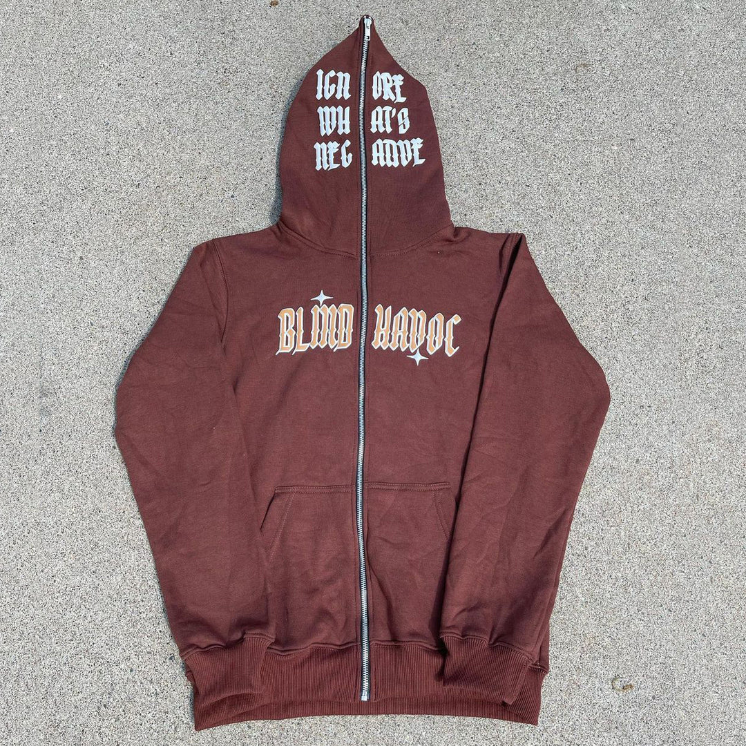 Blind Havoc Print Long Sleeve Full Zipper Hoodies