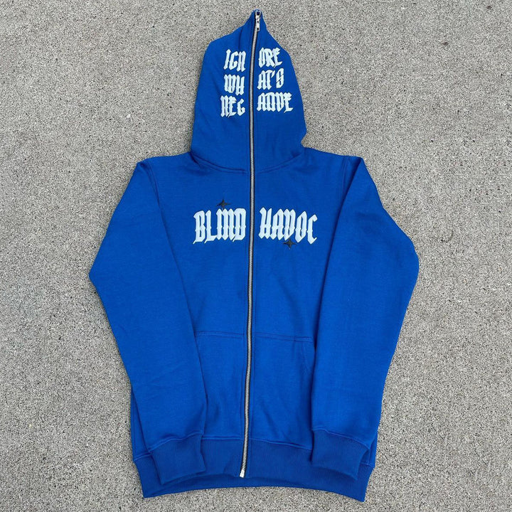 Blind Havoc Print Long Sleeve Full Zipper Hoodies