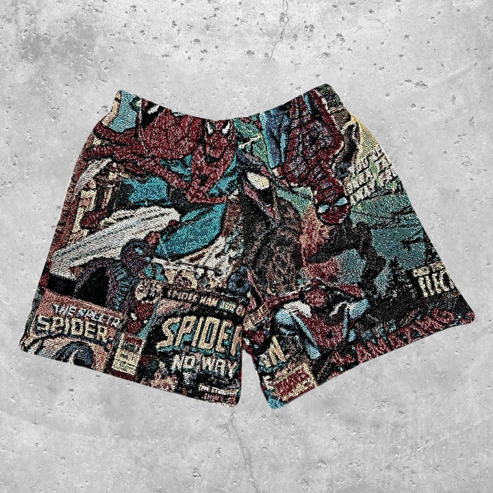 Retro anime print tapestry shorts