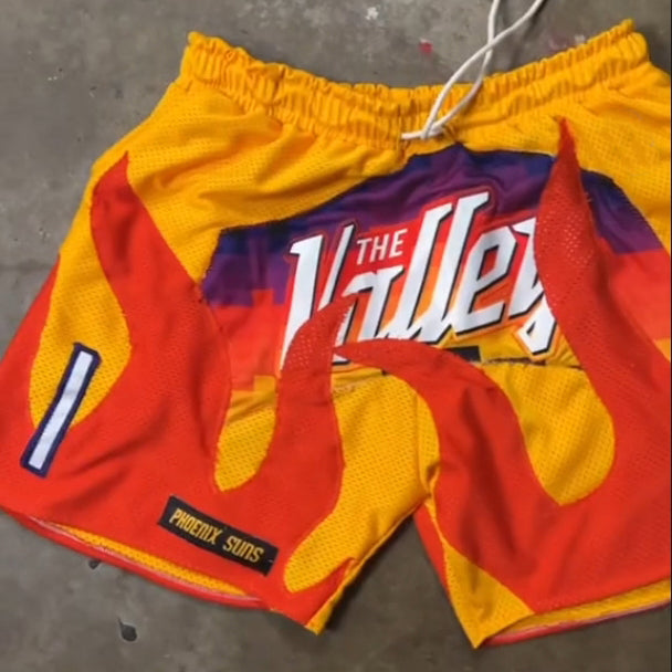 Flame Patch Basketball Mesh Shorts