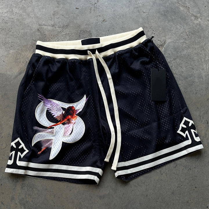 Casual personality angel cross elastic shorts