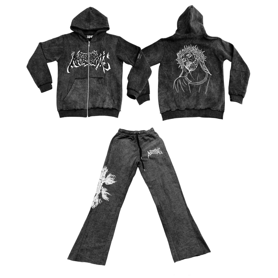 Casual personalized printed zipper hoodie set