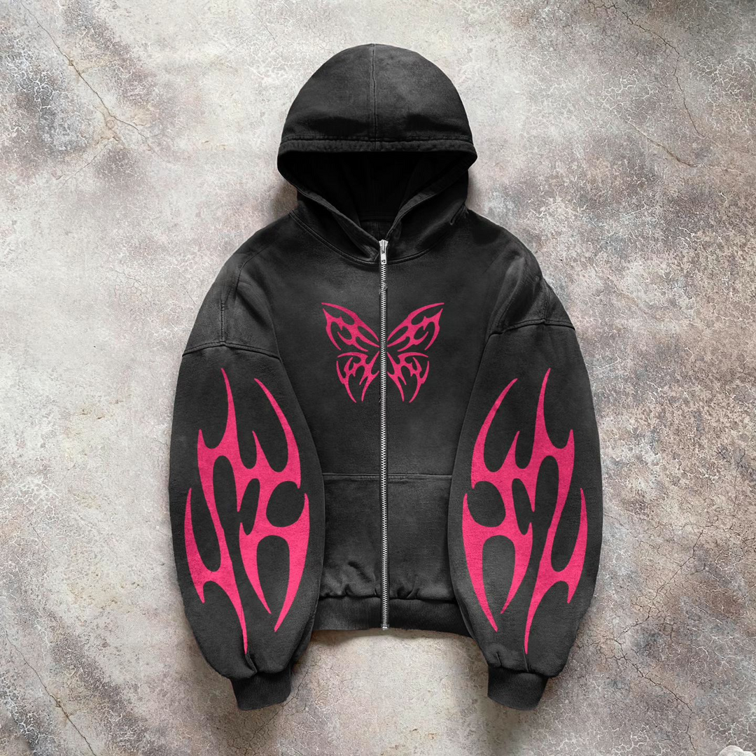 Vintage Butterfly Zip Hoodie