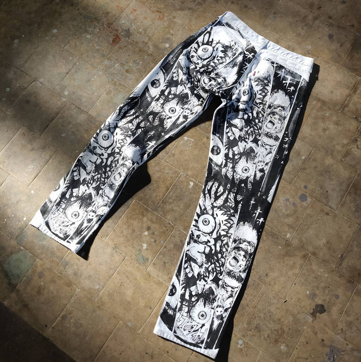 Casual street graffiti print denim trousers