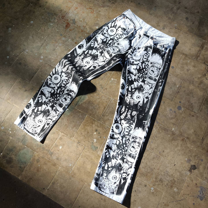 Casual street graffiti print denim trousers