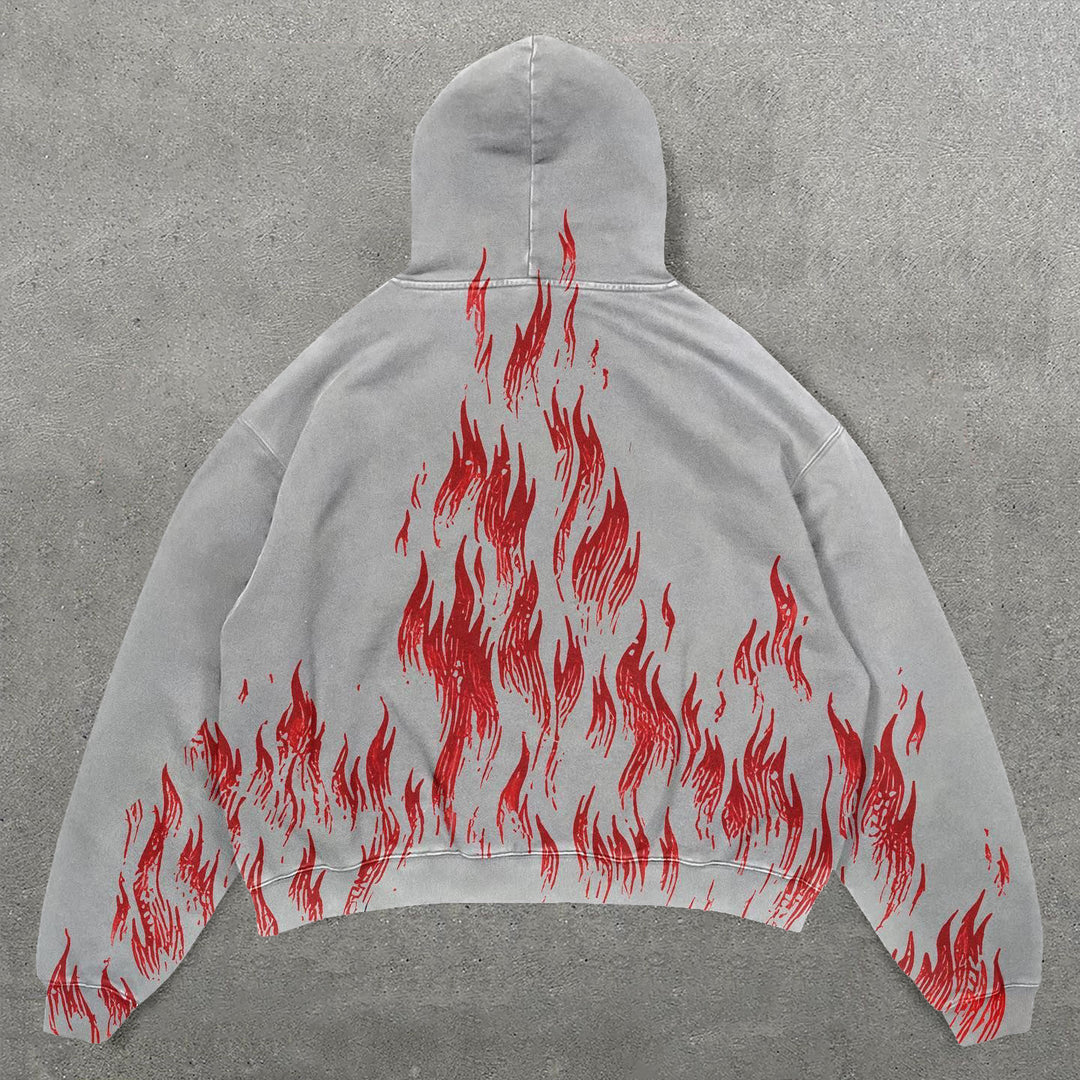 Deep In Flames Print Long Sleeve Hoodies