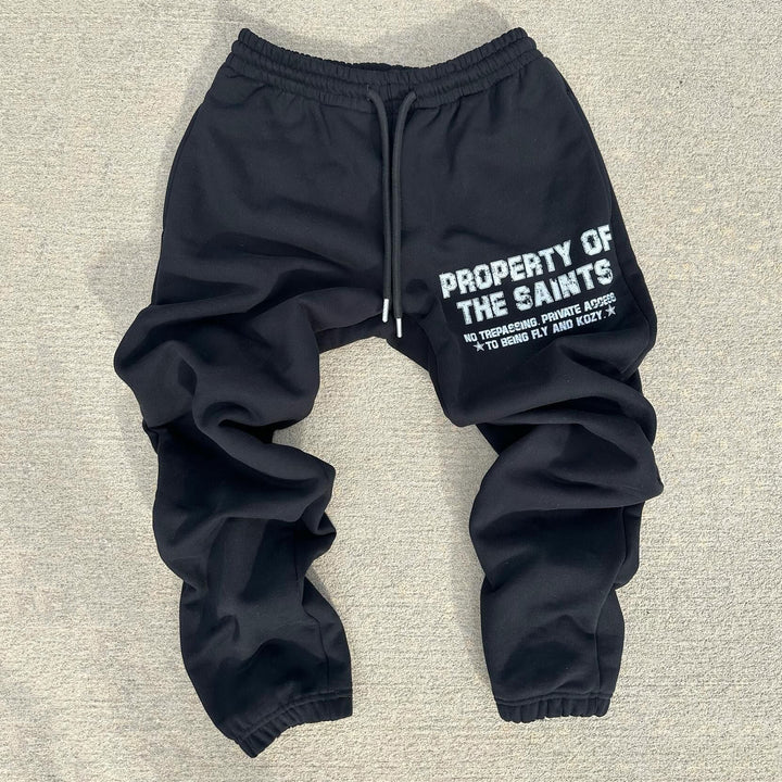 Property Of The Saints Print Zipper Hoodie Two Piece Set