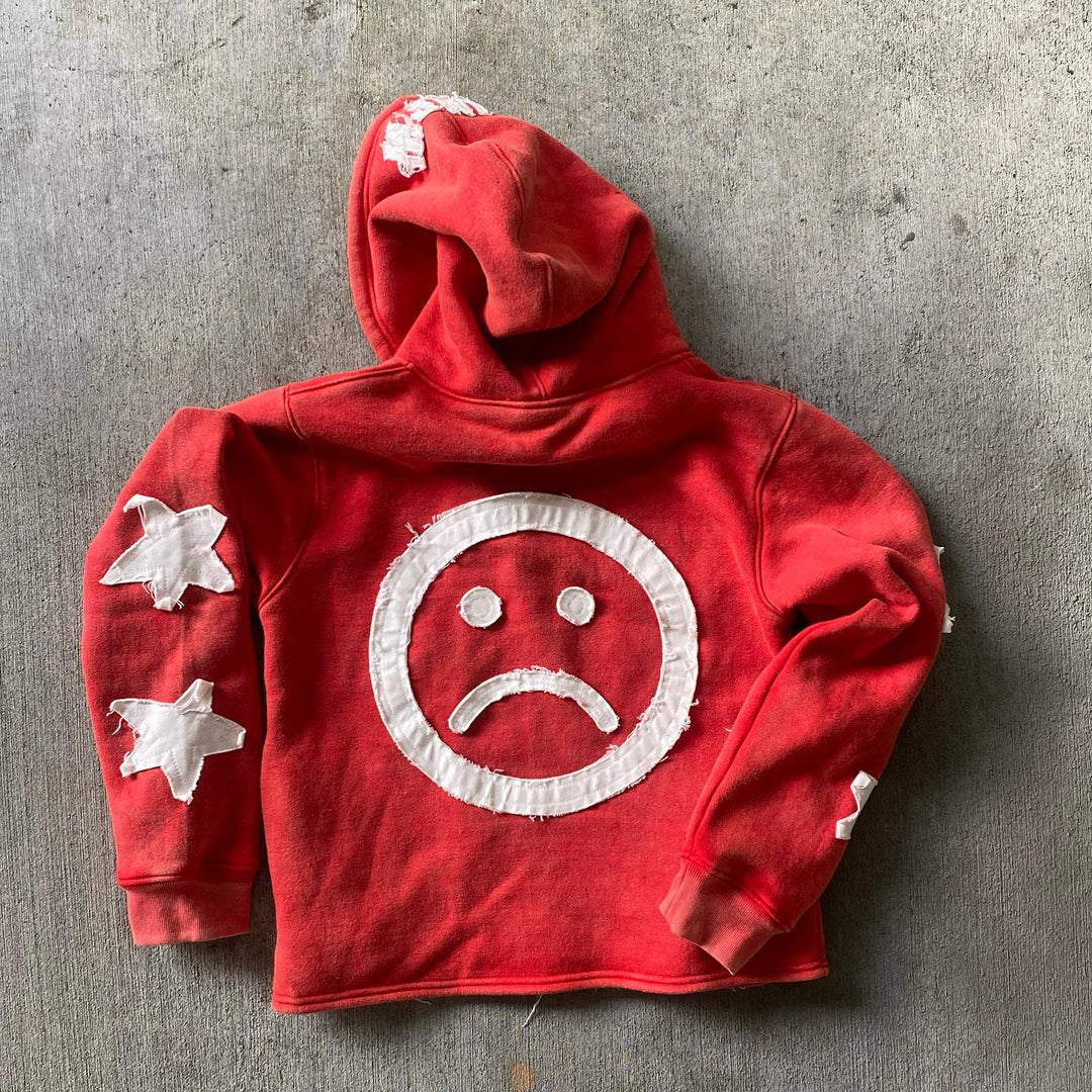 Lucky Embroidered Applique Street Casual Zip Hoodie