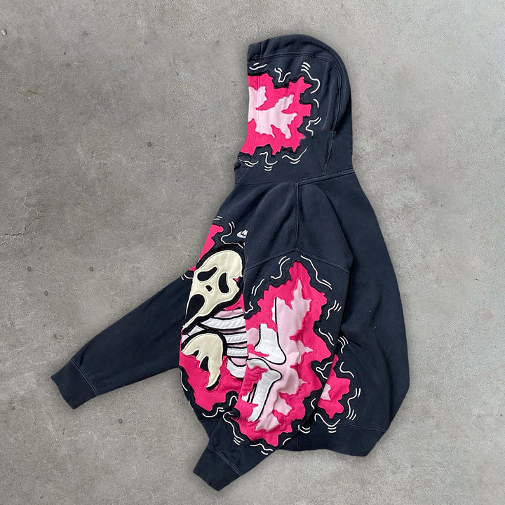 Pink Skull Panel Hoodie