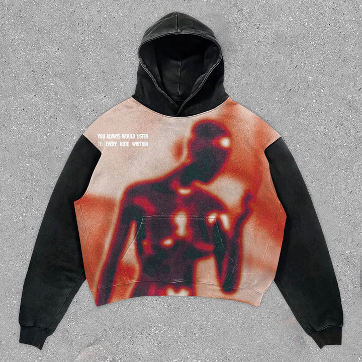 retro fashion printed hoodie