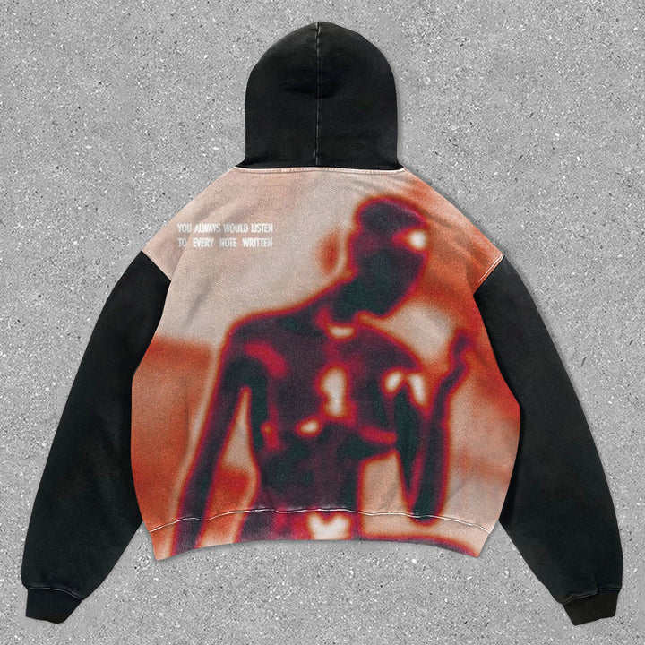 retro fashion printed hoodie